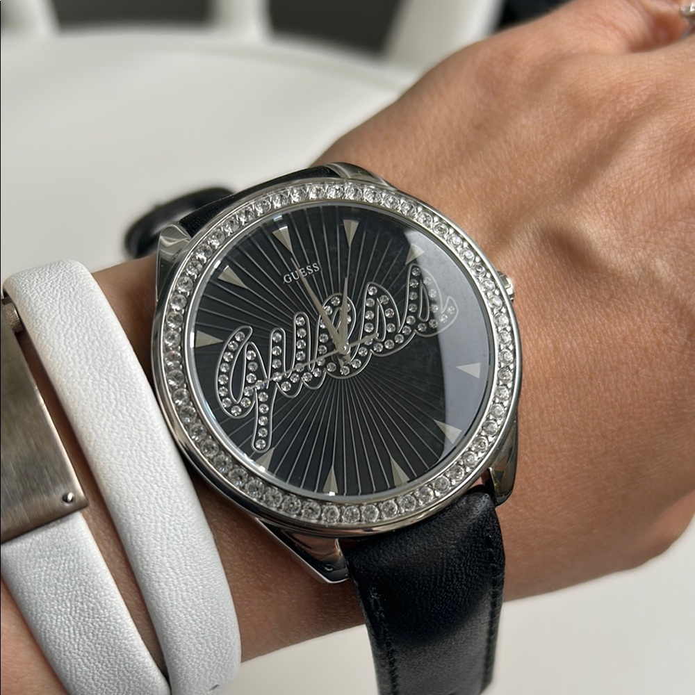 GUESS Swarovski crystal Black and Silver watch